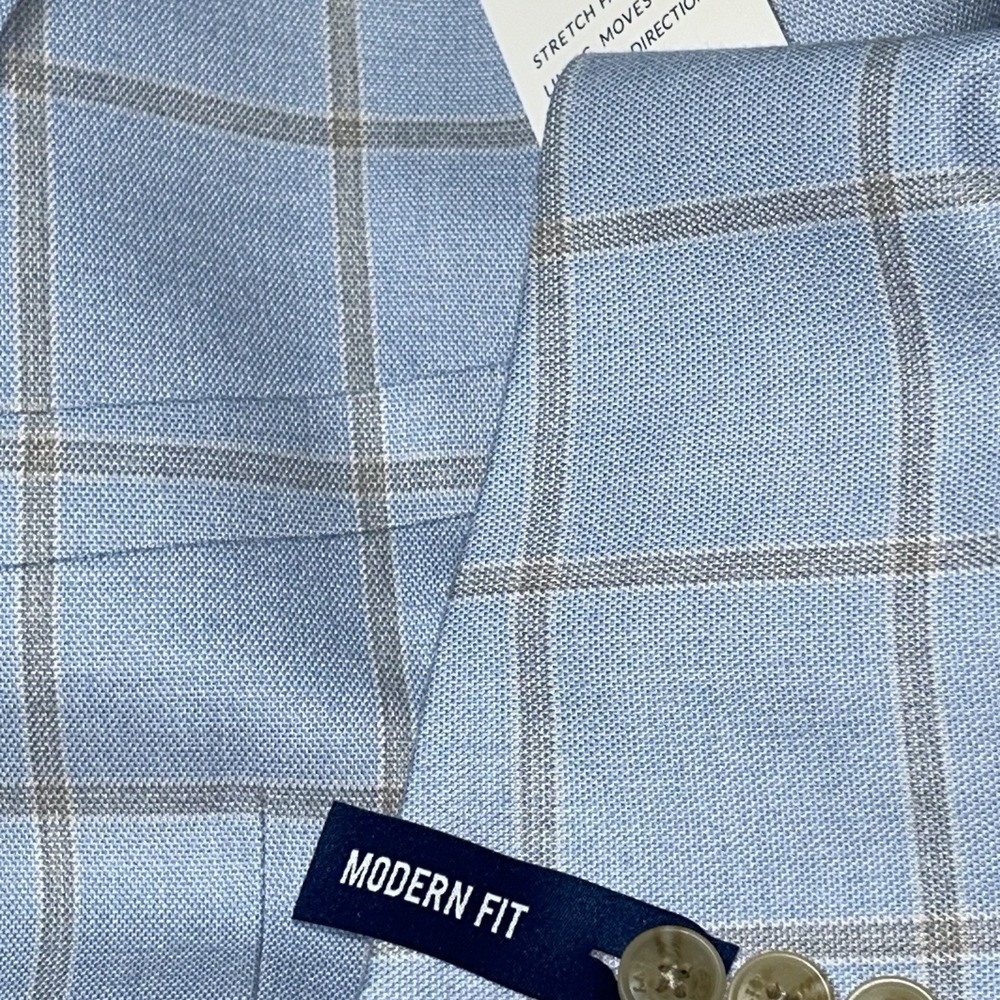 Crown and Ivy Sport Coat 46R  Blue Windowpane Blazer Mens NWT Summer Wedding - Picture 10 of 16